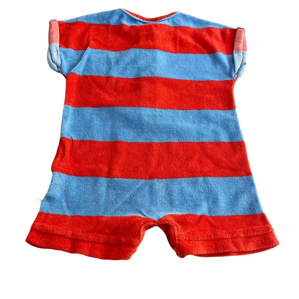 CarlijnQ Boys Blue Orange Stripe Terry Baby Jumpsuit Organic Cotton 18-24 months